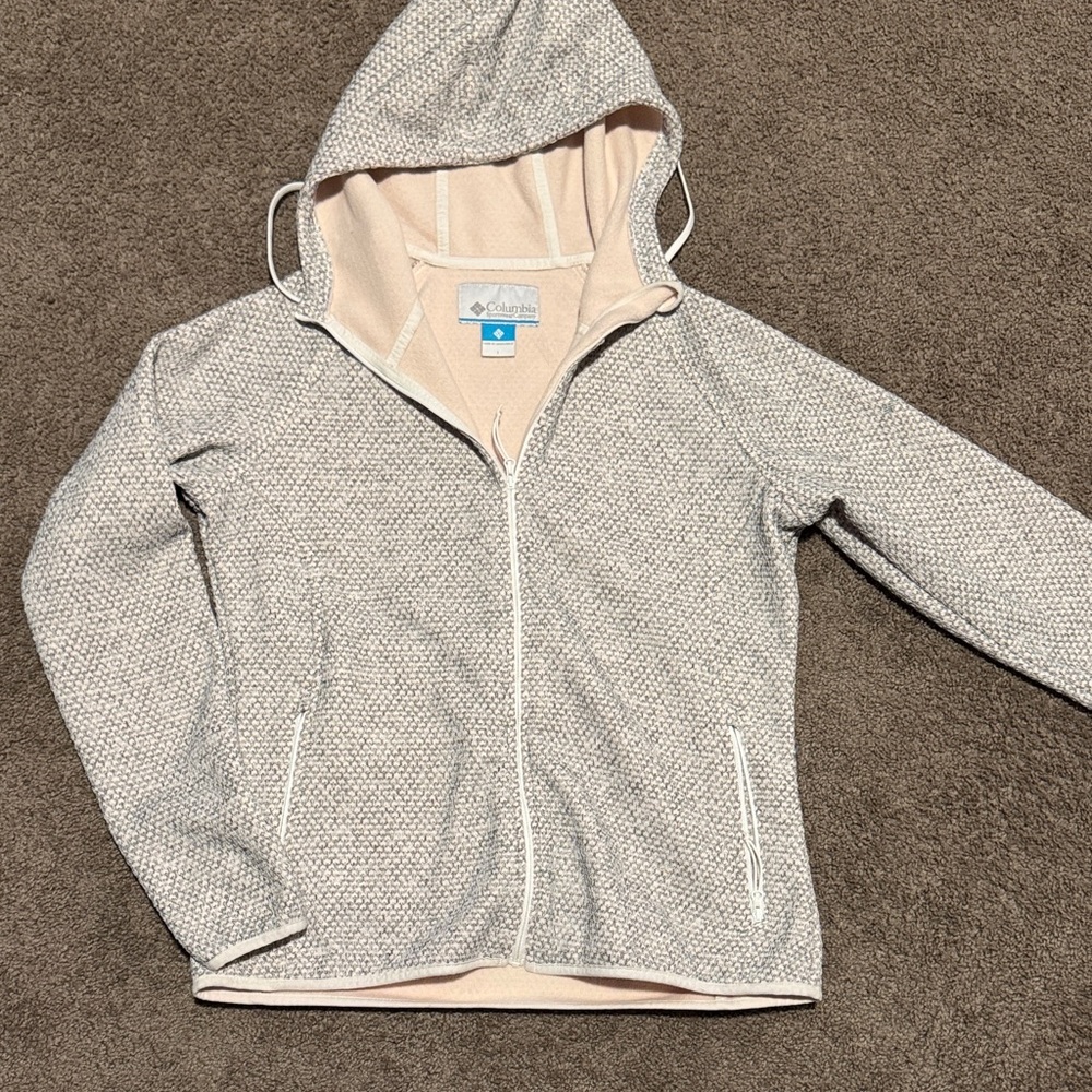 Columbia Hooded Fleece Jacket - Light Gray/Pale Pink